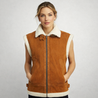 Women's Tan Suede Shearling Collar Vest