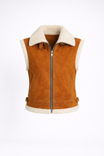 Load image into Gallery viewer, Women's Tan Suede Shearling Collar Vest
