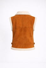 Load image into Gallery viewer, Women's Tan Suede Shearling Collar Vest
