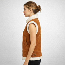 Load image into Gallery viewer, Women's Tan Suede Shearling Collar Vest
