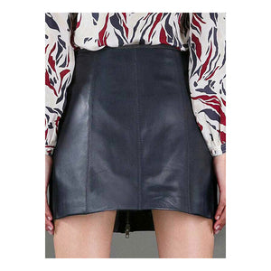 Women's Genuine Lambskin Leather Skirt Short Blue Leather Outlet