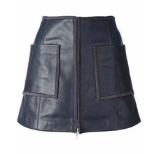 Load image into Gallery viewer, Women&#39;s Genuine Lambskin Leather Skirt Short Blue Leather Outlet
