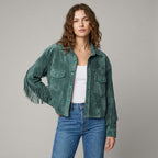 Women's Green Fringed Western Leather Jacket