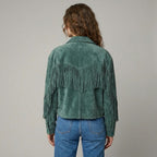 Women's Green Fringed Western Leather Jacket