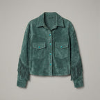 Women's Green Fringed Western Leather Jacket
