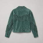 Women's Green Fringed Western Leather Jacket