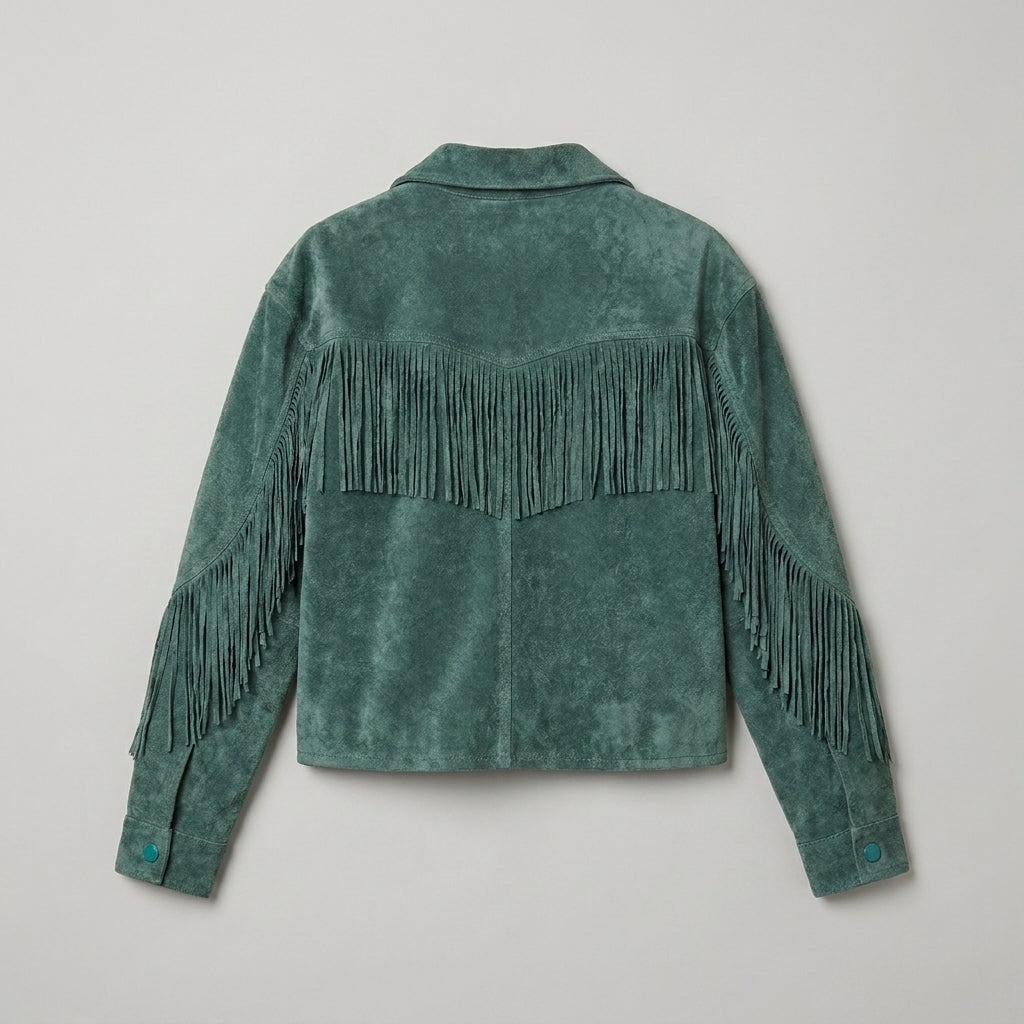 Women's Green Fringed Western Leather Jacket