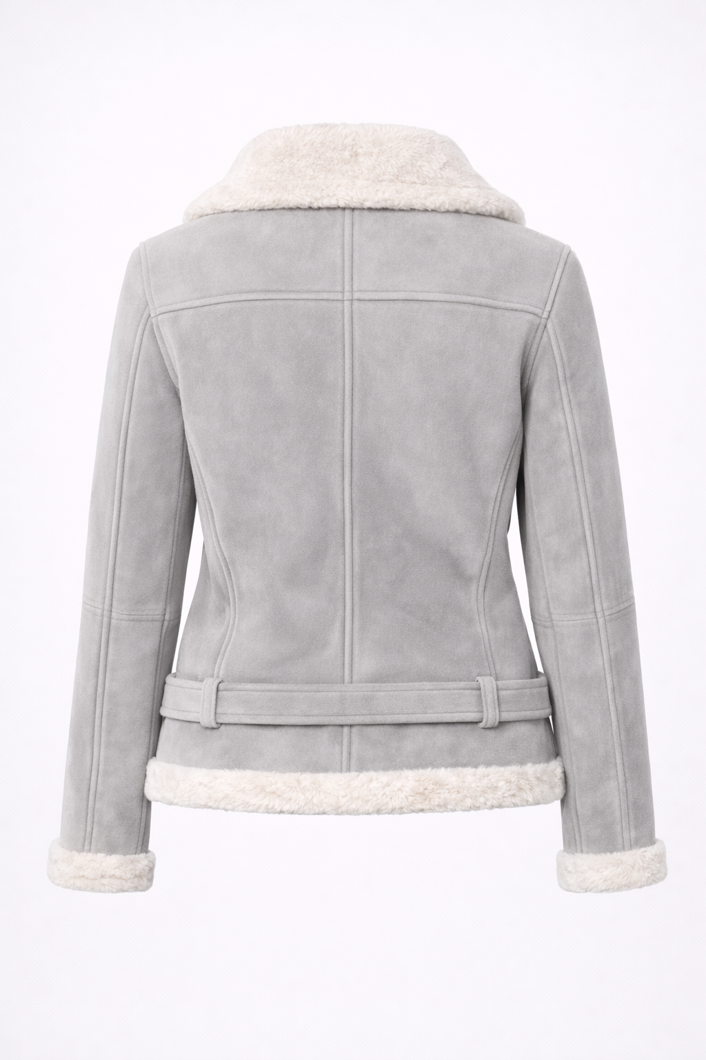 Women's Grey Leather & White Shearling Jacket