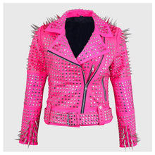 Load image into Gallery viewer, Women&#39;s Handmade Long Spiked Leather jacket Leather Outlet
