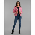 Women’s Pink Studded Leather Biker Jacket – Genuine Moto Jacket