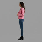 Women’s Pink Studded Leather Biker Jacket – Genuine Moto Jacket