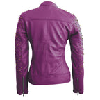 Royal Amethyst gesteppte Leder-Bikerjacke – Lila Moto mit goldener Hardware