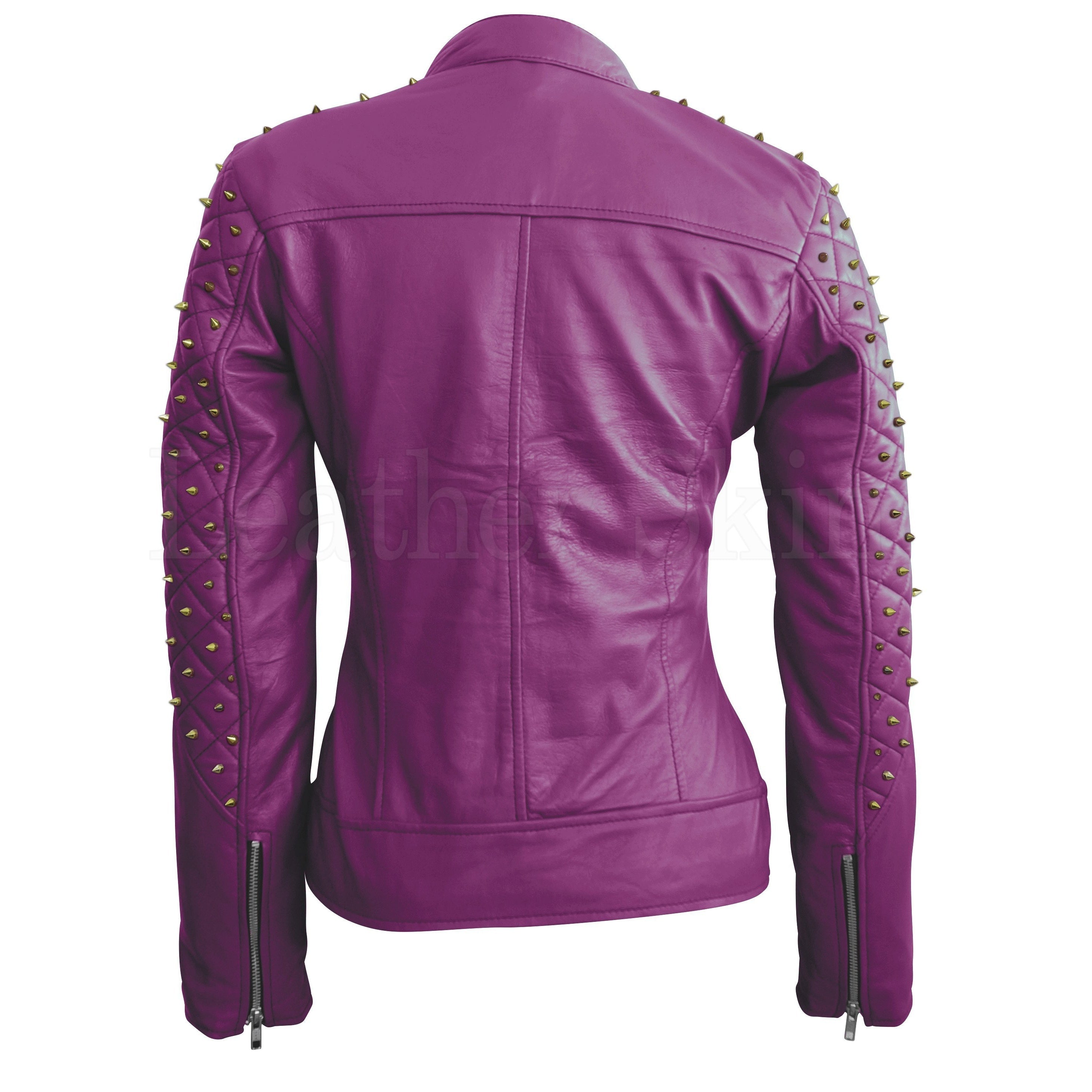 Royal Amethyst gesteppte Leder-Bikerjacke – Lila Moto mit goldener Hardware