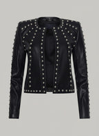 Damen Schwarze Nieten-Leder-Bikerjacke – Echte Motorradjacke mit silbernen Nieten