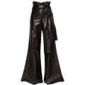 Women's Black Vintage Wide-Leg Leather Trousers