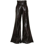 Women's Black Vintage Wide-Leg Leather Trousers