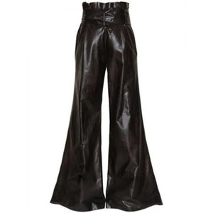 Vintage Chic Black Wide-Leg Leather Trousers