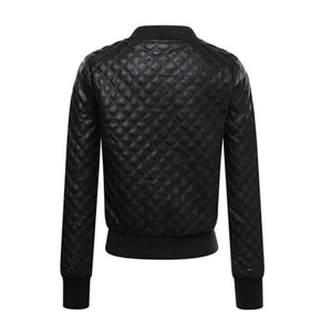 Womens Black Genuine  Leather Quilted Bomber Jacket Leather Outlet