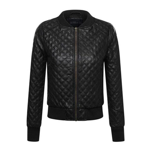 Womens Black Genuine  Leather Quilted Bomber Jacket Leather Outlet