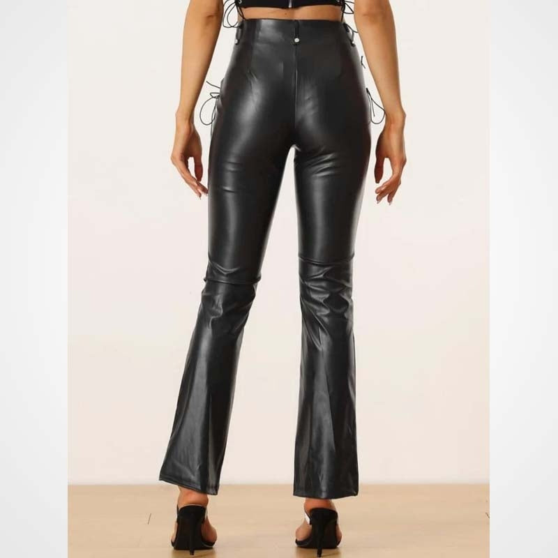 Damen-Bikerhose aus schwarzem Lammleder mit Schnürung