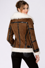 Load image into Gallery viewer, Women's Brown Shearling Bomber Jacket
