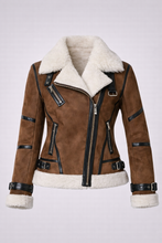 Load image into Gallery viewer, Women's Brown Shearling Bomber Jacket
