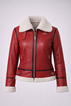 Load image into Gallery viewer, Women's Festive Shearling Aviator Jacket
