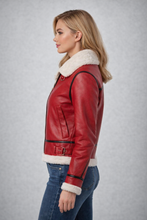 Load image into Gallery viewer, Women's Festive Shearling Aviator Jacket
