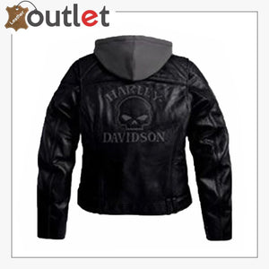 Womens H D Hooded Leather Jacket