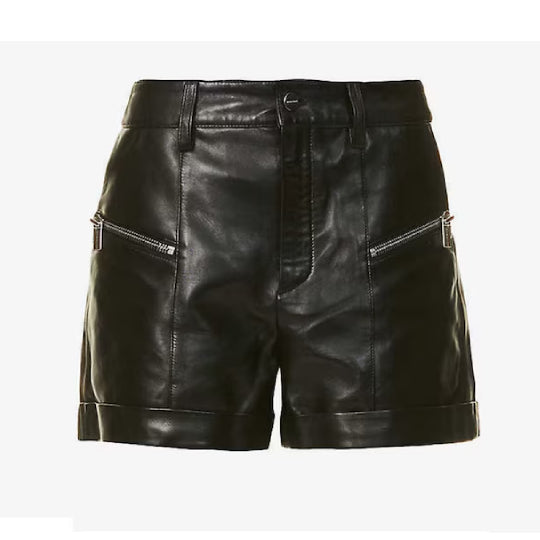 Damen Ledershorts Echtes Schaffell Reißverschluss