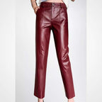 Women’s Maroon Lambskin Leather Pencil Pants