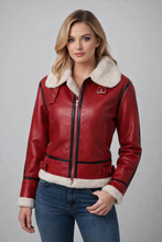 Load image into Gallery viewer, Women's Festive Shearling Aviator Jacket
