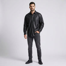 Load image into Gallery viewer, Men’s Genuine Lambskin Leather Shirt – Premium Slim Fit Leather Shirt
