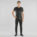 Men’s Premium Lambskin Leather T-Shirt – Luxury Slim Fit Leather Tee