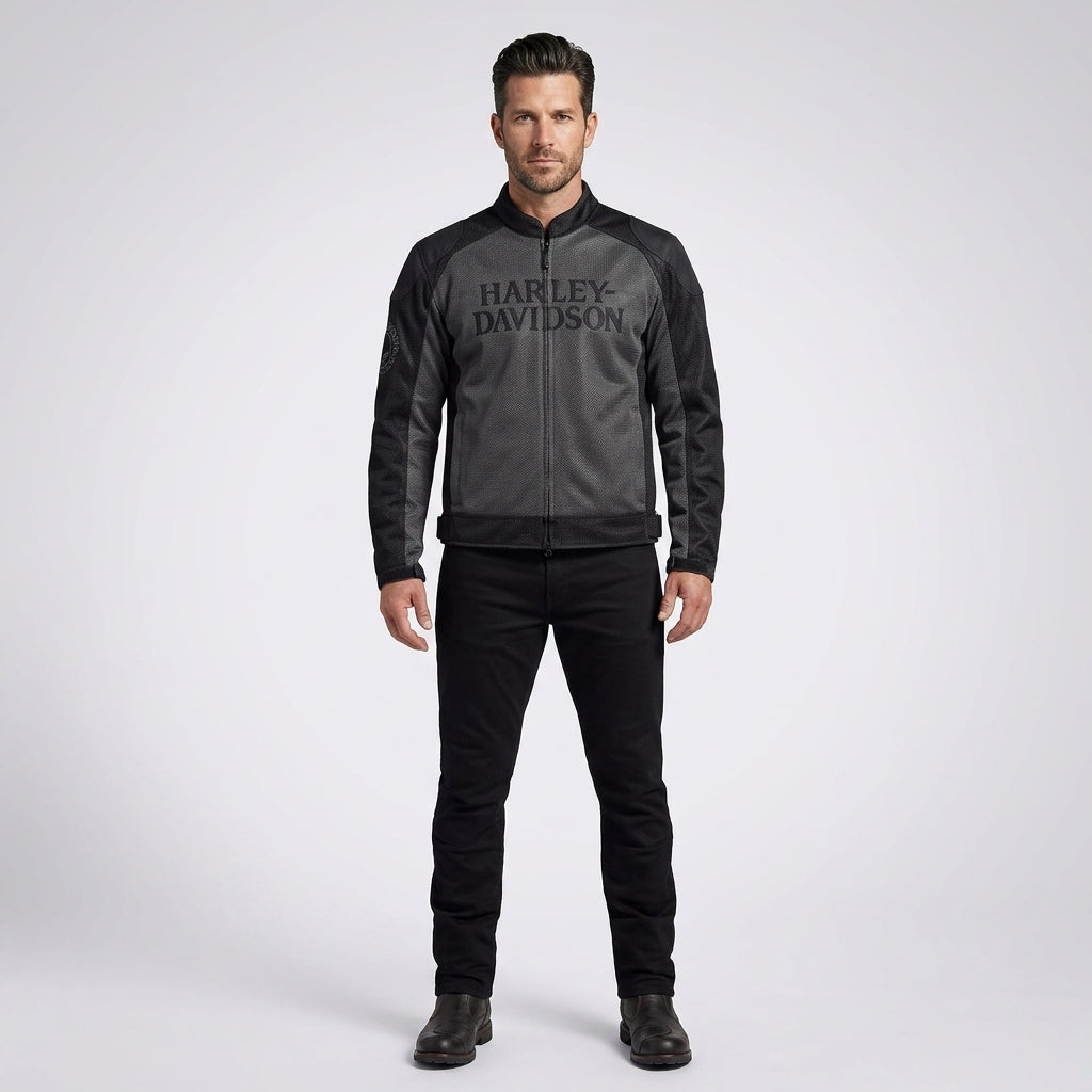 Herren Willie G Skull Mesh Motorradjacke – Atmungsaktive Motorradjacke im Harley-Stil