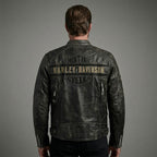 Men’s Distressed Leather Biker Jacket – Harely Davidson Vintage Racing Moto Style
