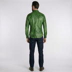 Men’s Green Napa Lamb Leather Biker Shirt – Premium Slim Fit Leather Shirt Jacket