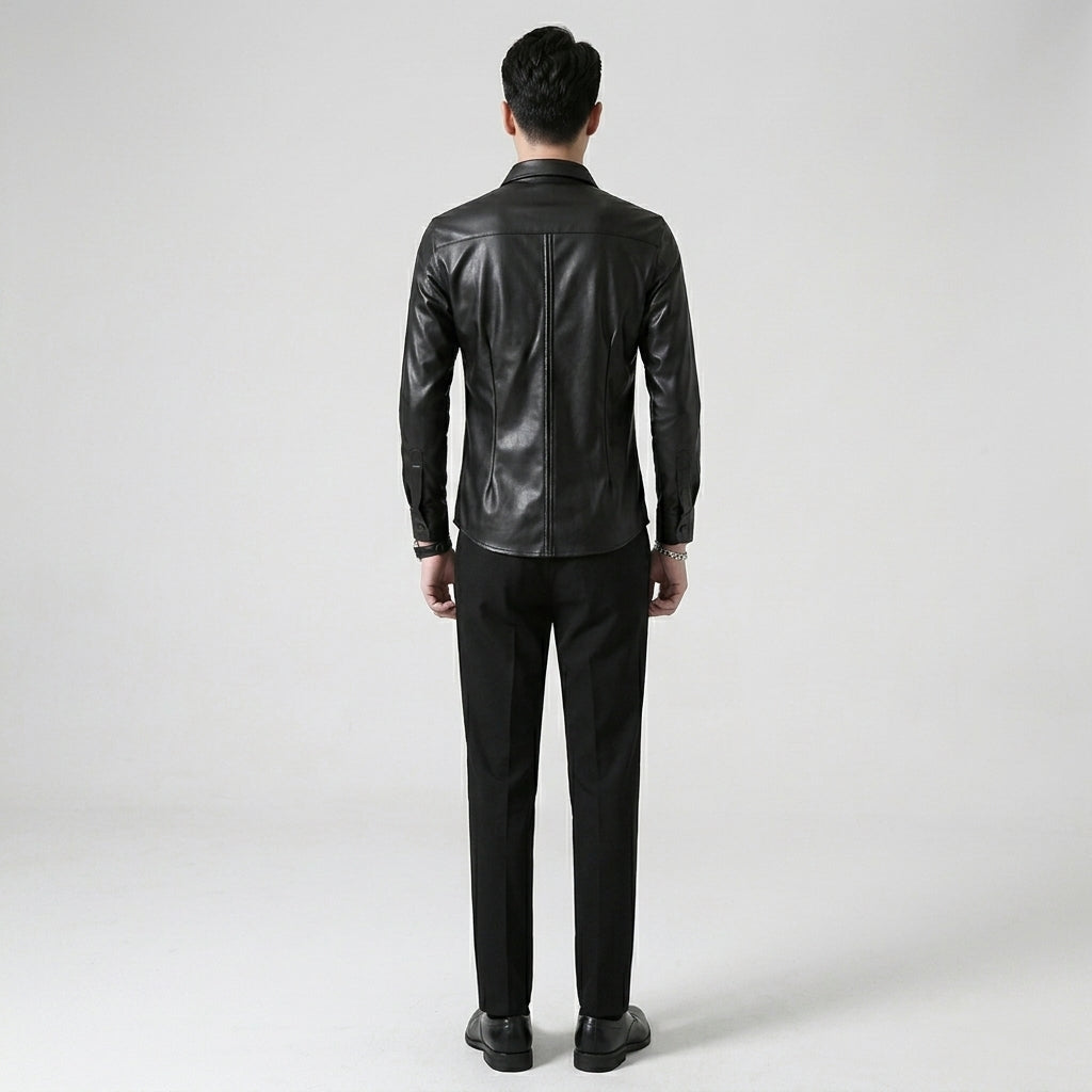 Men’s Slim Fit Black Sheepskin Leather Shirt Jacket – Premium Leather Overshirt