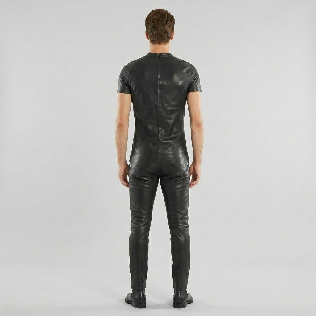 Men’s Premium Lambskin Leather T-Shirt – Luxury Slim Fit Leather Tee