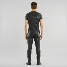 Load image into Gallery viewer, Men’s Premium Lambskin Leather T-Shirt – Luxury Slim Fit Leather Tee

