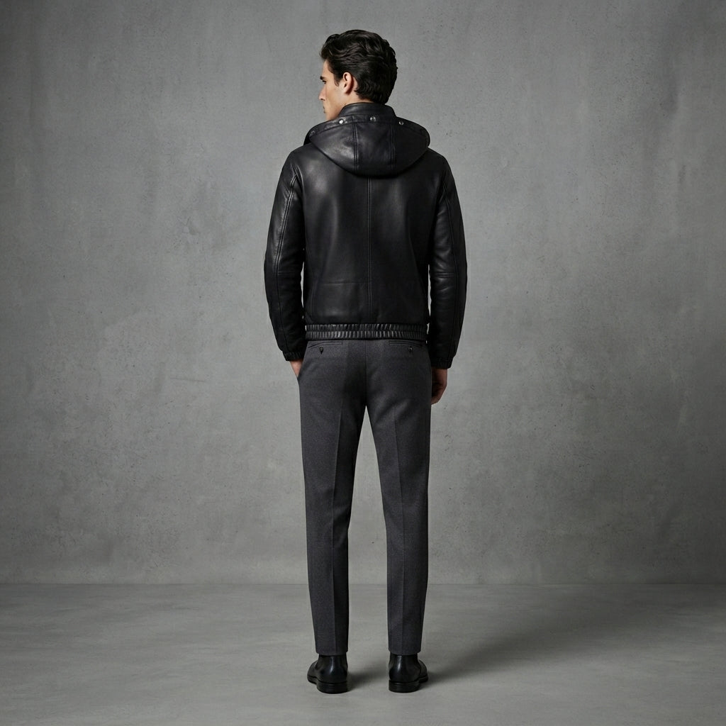 Men's Black Billionaire Hooded Leather Jacket