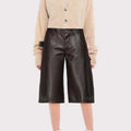 "Mid-Rise Cropped Black Leather Pants"