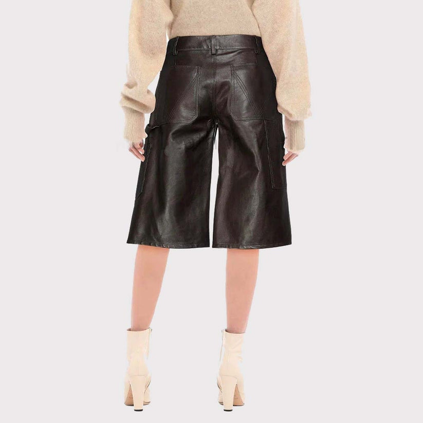"Mid-Rise Cropped Black Leather Pants"