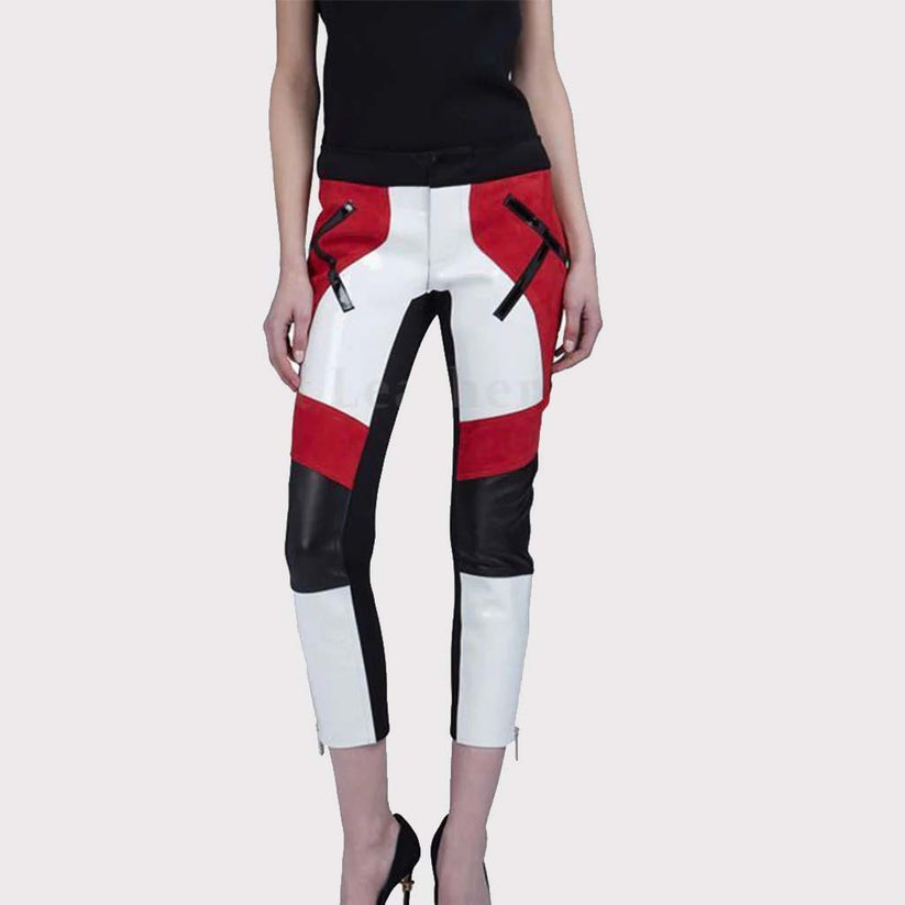 Serena Color-Block Leather Capri Pant by Leather Outlet