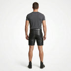 Men’s Leather Cargo Shorts – Utility Biker Streetwear Shorts