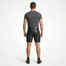 Load image into Gallery viewer, Men’s Leather Cargo Shorts – Utility Biker Streetwear Shorts

