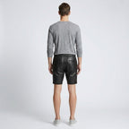 Men’s Matte Black Leather Shorts with Elastic Waistband