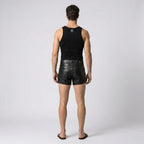 Men’s Matte Black Leather Shorts – Premium Elastic Waist Luxury Shorts