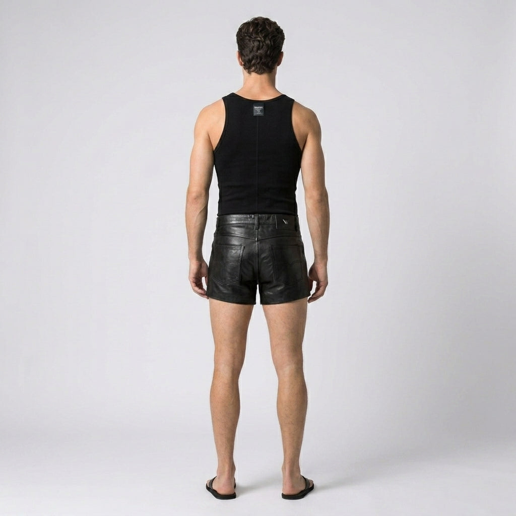Men’s Matte Black Leather Shorts – Premium Elastic Waist Luxury Shorts