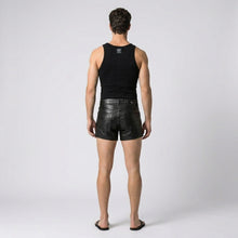 Load image into Gallery viewer, Men’s Matte Black Leather Shorts – Premium Elastic Waist Luxury Shorts
